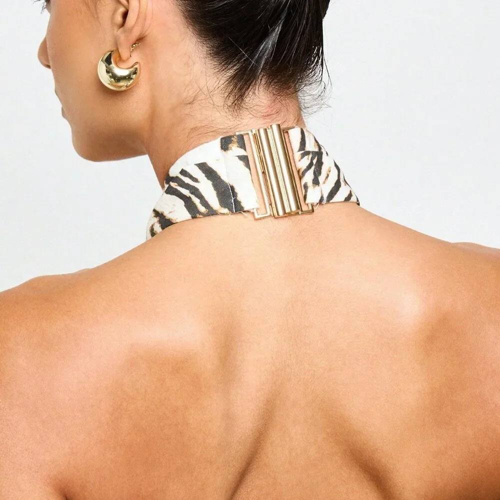 Multicolor Casual Women's Cross Over Neck Zebra Print Waistcoat Vest Top - Picture 5 of 6